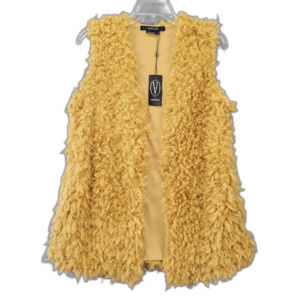 Vertigo Tan Fluffy Vest Camel Taffy Super Soft Open Front NEW $258 Womens Size S
